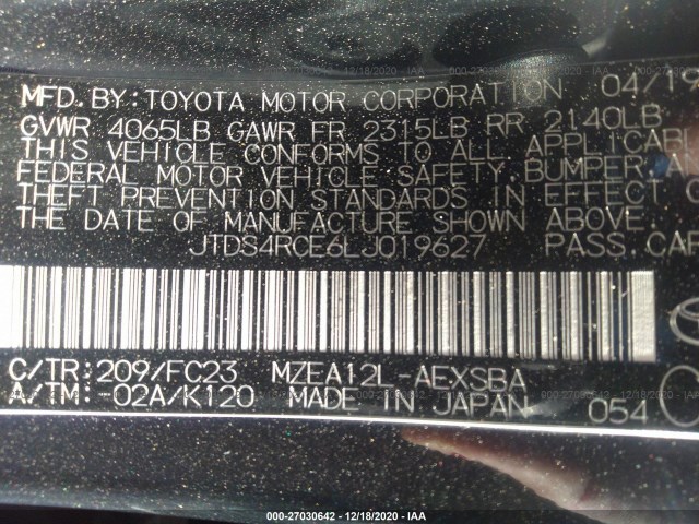 Photo 8 VIN: JTDS4RCE6LJ019627 - TOYOTA COROLLA 