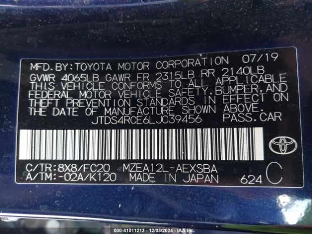 Photo 8 VIN: JTDS4RCE6LJ039456 - TOYOTA COROLLA 