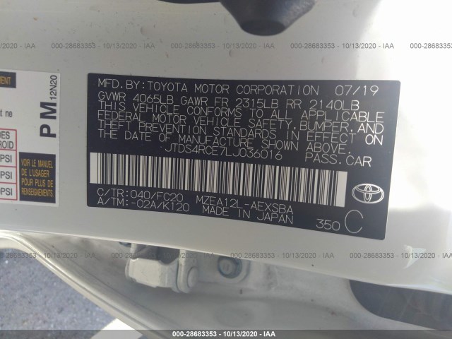 Photo 8 VIN: JTDS4RCE7LJ036016 - TOYOTA COROLLA 