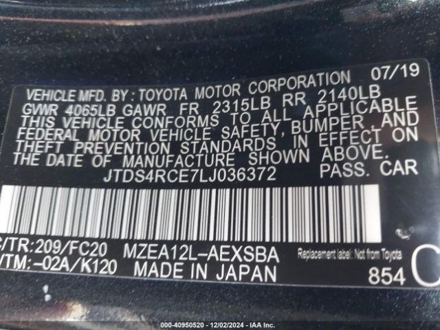 Photo 8 VIN: JTDS4RCE7LJ036372 - TOYOTA COROLLA 