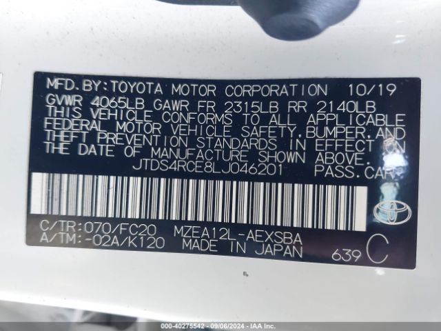 Photo 8 VIN: JTDS4RCE8LJ046201 - TOYOTA COROLLA 