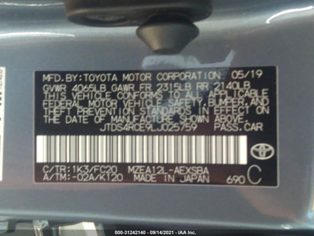 Photo 8 VIN: JTDS4RCE9LJ025759 - TOYOTA COROLLA 