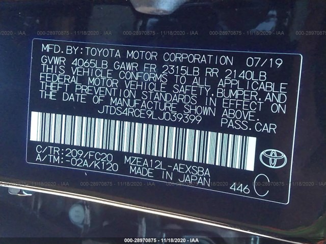 Photo 8 VIN: JTDS4RCE9LJ039399 - TOYOTA COROLLA 