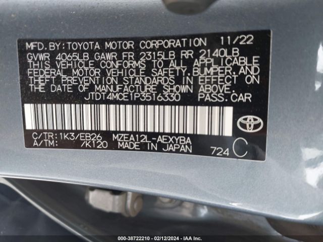 Photo 8 VIN: JTDT4MCE1P3516330 - TOYOTA COROLLA 