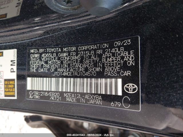 Photo 8 VIN: JTDT4MCE1RJ104570 - TOYOTA COROLLA 