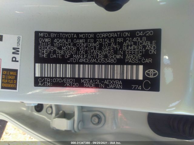 Photo 8 VIN: JTDT4MCE6MJ053480 - TOYOTA COROLLA 