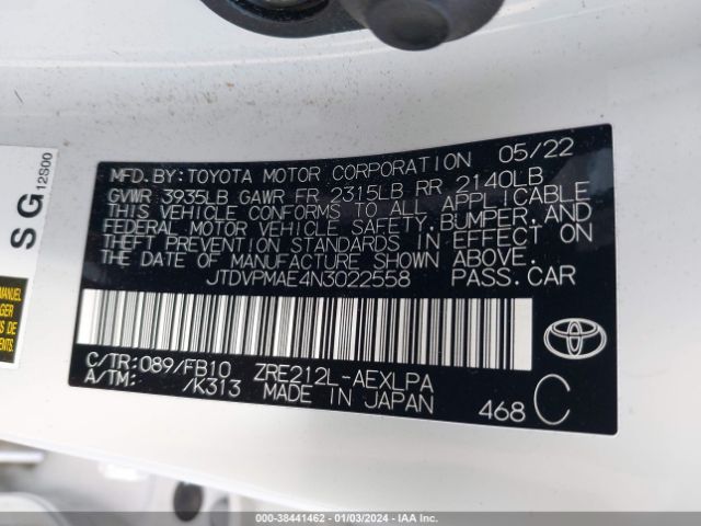 Photo 8 VIN: JTDVPMAE4N3022558 - TOYOTA COROLLA 