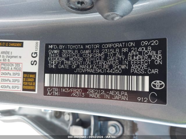 Photo 8 VIN: JTDVPMAE5MJ144260 - TOYOTA COROLLA 