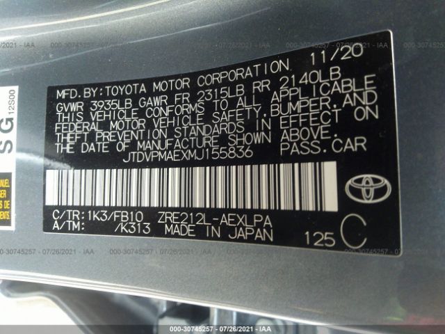 Photo 8 VIN: JTDVPMAEXMJ155836 - TOYOTA COROLLA 