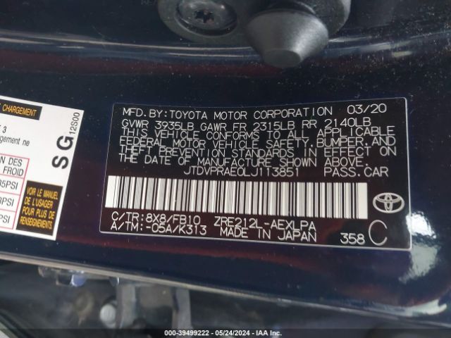 Photo 8 VIN: JTDVPRAE0LJ113851 - TOYOTA COROLLA 