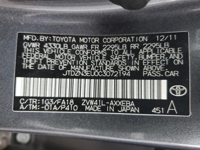 Photo 12 VIN: JTDZN3EU0C3072194 - TOYOTA PRIUS 