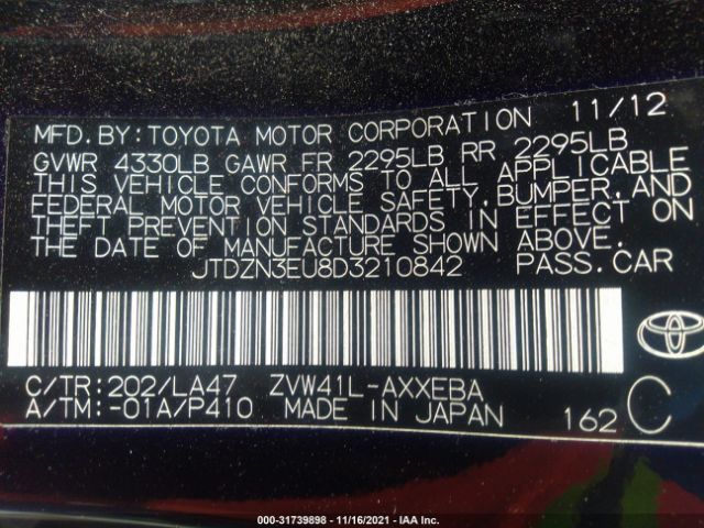 Photo 8 VIN: JTDZN3EU8D3210842 - TOYOTA PRIUS V 