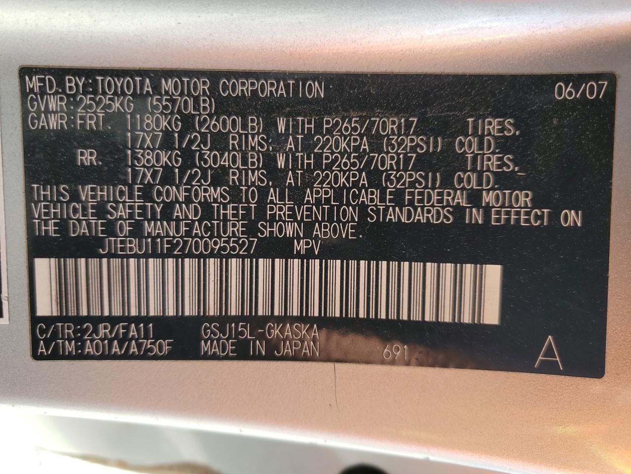 Photo 12 VIN: JTEBU11F270095527 - TOYOTA FJ CRUISER 