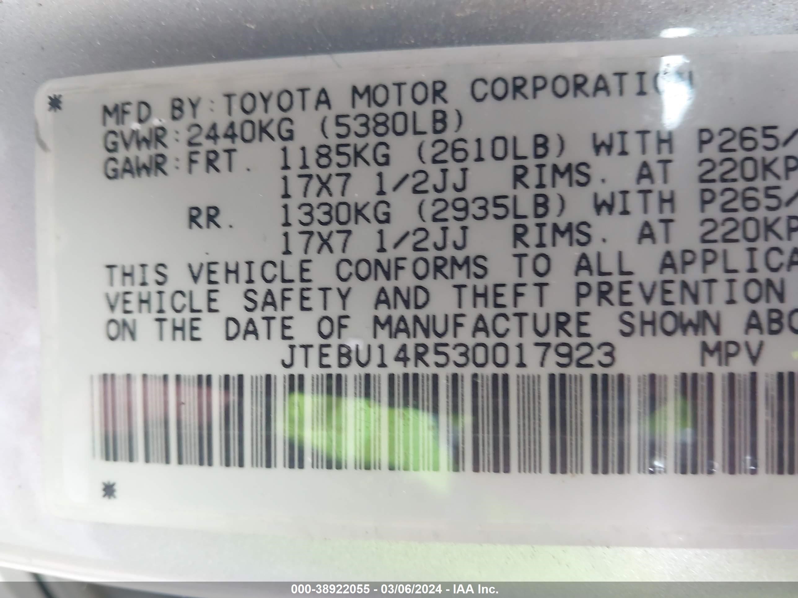 Photo 8 VIN: JTEBU14R530017923 - TOYOTA 4RUNNER 