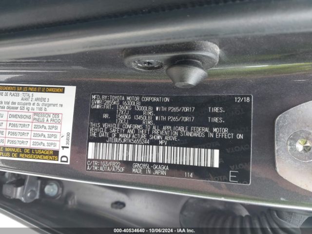 Photo 8 VIN: JTEBU5JR1K5655244 - TOYOTA 4RUNNER 