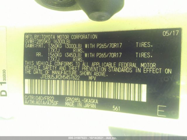 Photo 8 VIN: JTEBU5JR2H5457622 - TOYOTA 4RUNNER 