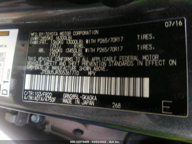 Photo 8 VIN: JTEBU5JR3G5361710 - TOYOTA 4RUNNER 