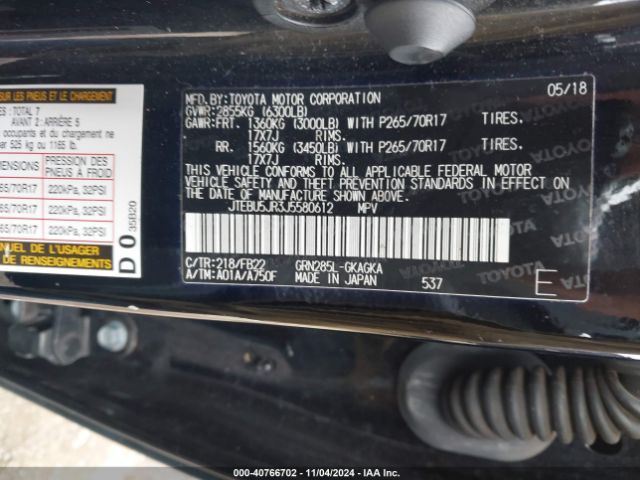 Photo 8 VIN: JTEBU5JR3J5580612 - TOYOTA 4RUNNER 