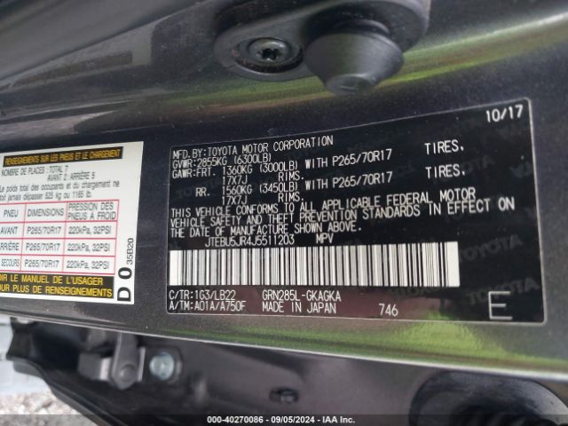 Photo 8 VIN: JTEBU5JR4J5511203 - TOYOTA 4RUNNER 