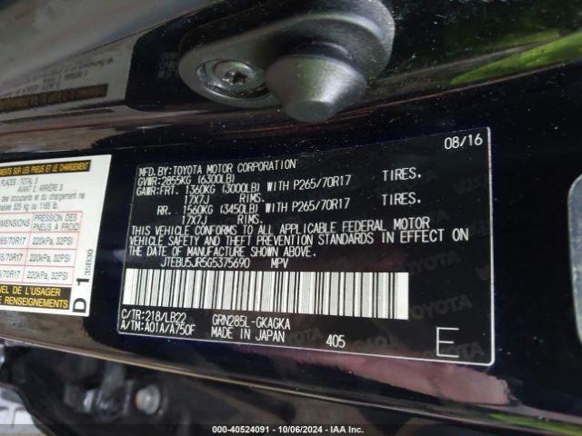 Photo 8 VIN: JTEBU5JR5G5375690 - TOYOTA 4RUNNER 