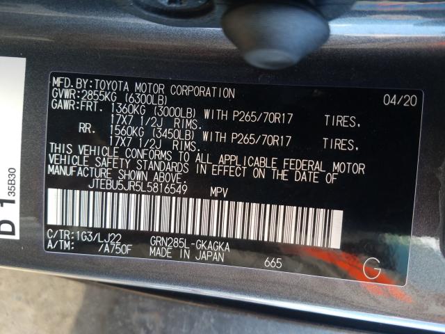 Photo 9 VIN: JTEBU5JR5L5816549 - TOYOTA 4RUNNER SR 