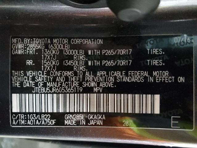 Photo 12 VIN: JTEBU5JR6G5365119 - TOYOTA 4RUNNER SR 