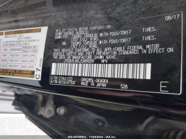 Photo 8 VIN: JTEBU5JR6J5489009 - TOYOTA 4RUNNER 