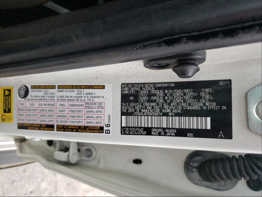 Photo 9 VIN: JTEBU5JR7B5058874 - TOYOTA 4RUNNER SR 