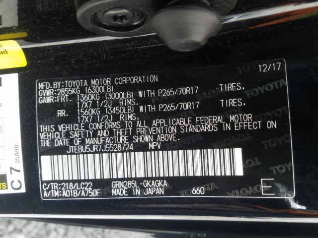 Photo 9 VIN: JTEBU5JR7J5528724 - TOYOTA 4RUNNER SR 