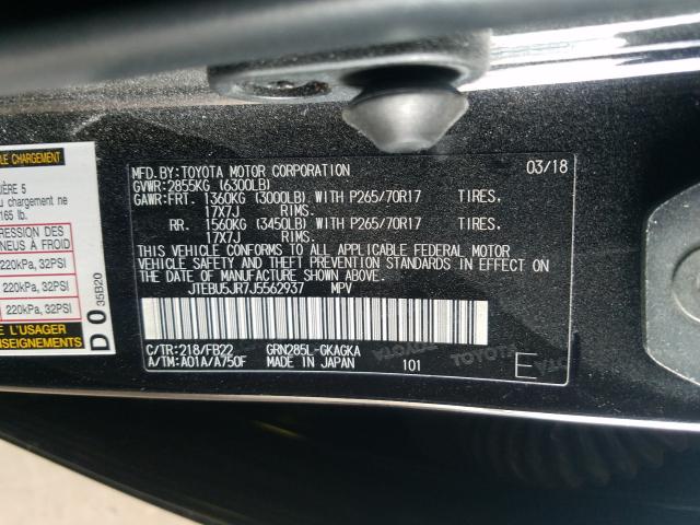 Photo 9 VIN: JTEBU5JR7J5562937 - TOYOTA 4RUNNER SR 