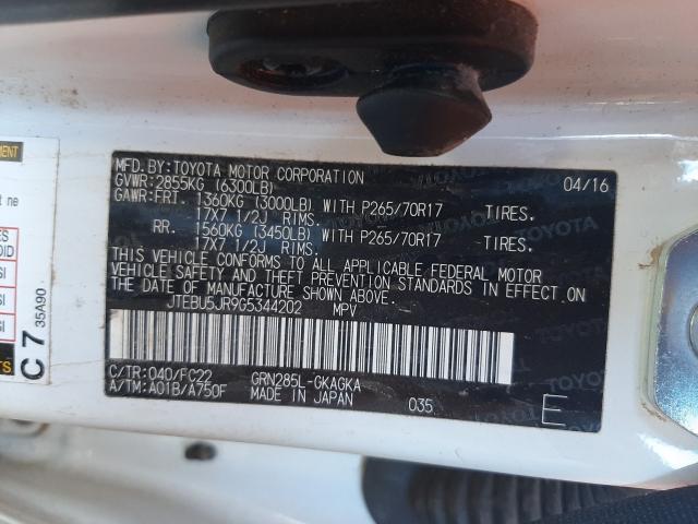 Photo 9 VIN: JTEBU5JR9G5344202 - TOYOTA 4RUNNER SR 