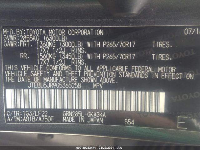 Photo 8 VIN: JTEBU5JR9G5365258 - TOYOTA 4RUNNER 