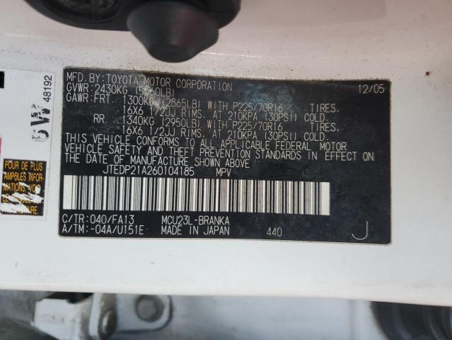 Photo 12 VIN: JTEDP21A260104185 - TOYOTA HIGHLANDER 