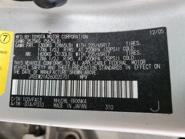 Photo 12 VIN: JTEEW21A260020701 - TOYOTA HIGHLANDER 