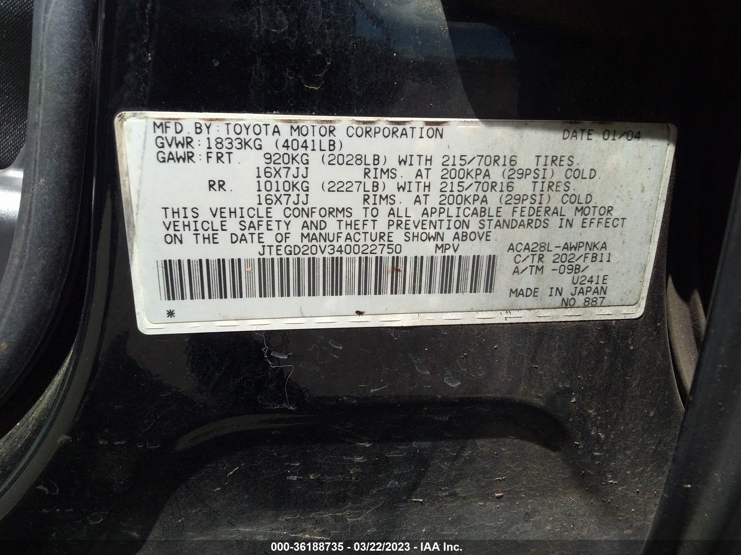 Photo 8 VIN: JTEGD20V340022750 - TOYOTA RAV 4 