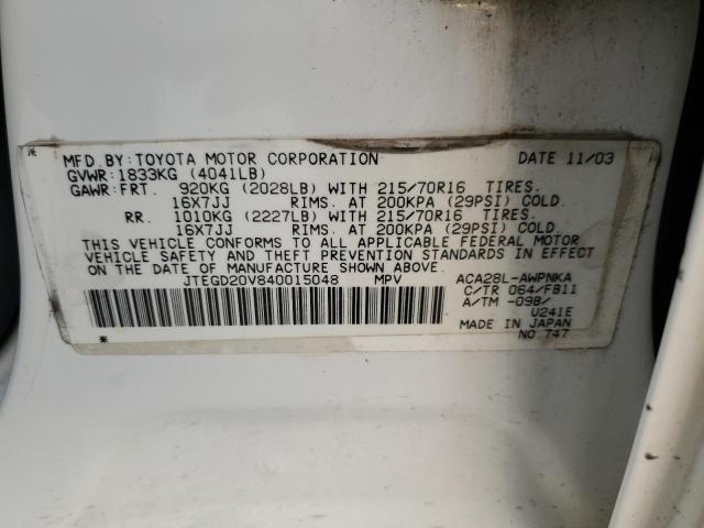 Photo 12 VIN: JTEGD20V840015048 - TOYOTA RAV4 