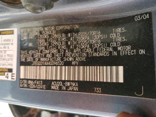 Photo 12 VIN: JTEGD21AX40096520 - TOYOTA HIGHLANDER 