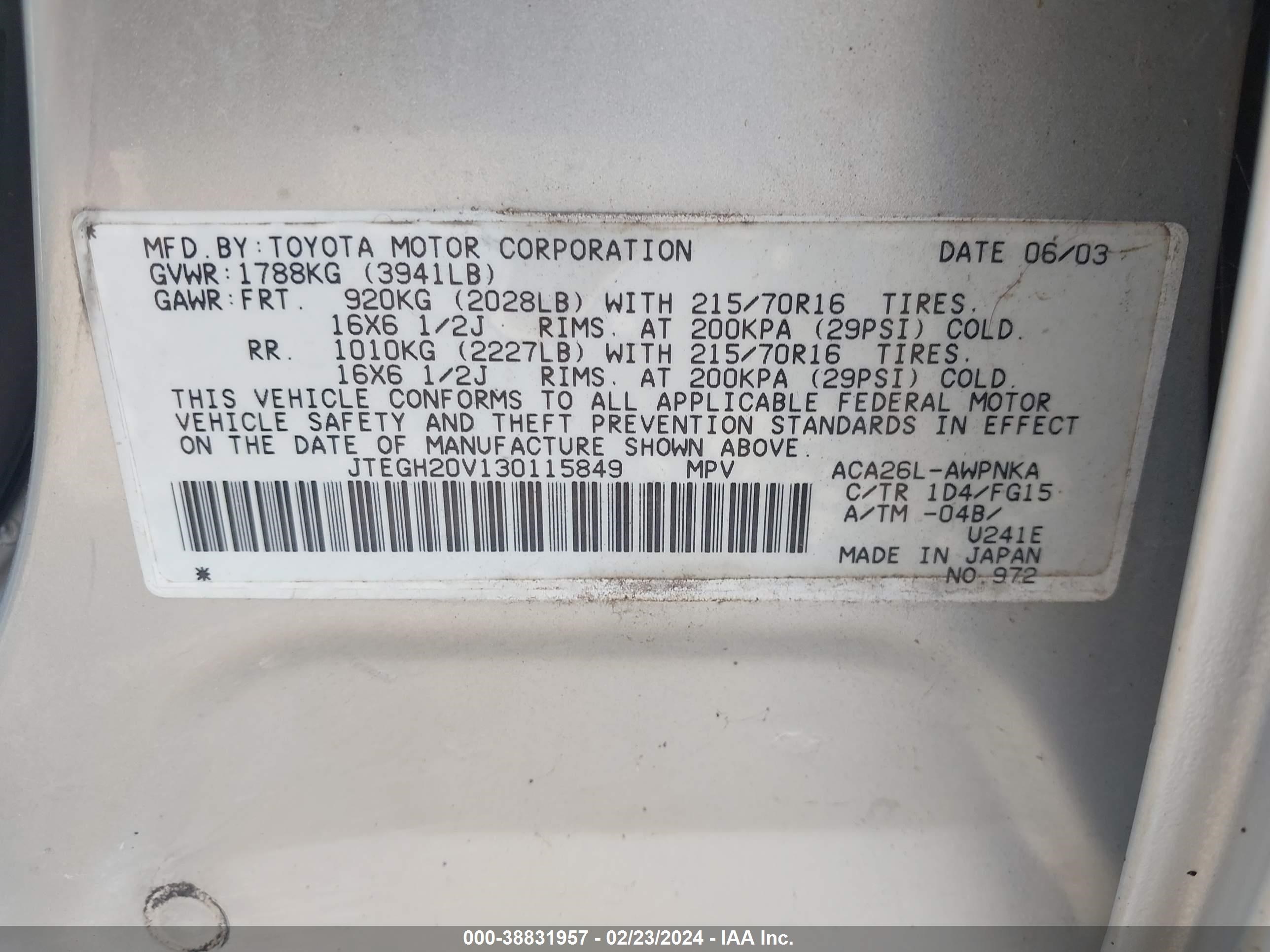 Photo 8 VIN: JTEGH20V130115849 - TOYOTA RAV 4 