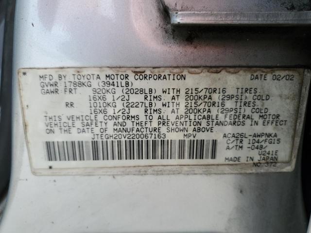 Photo 12 VIN: JTEGH20V220067163 - TOYOTA RAV4 