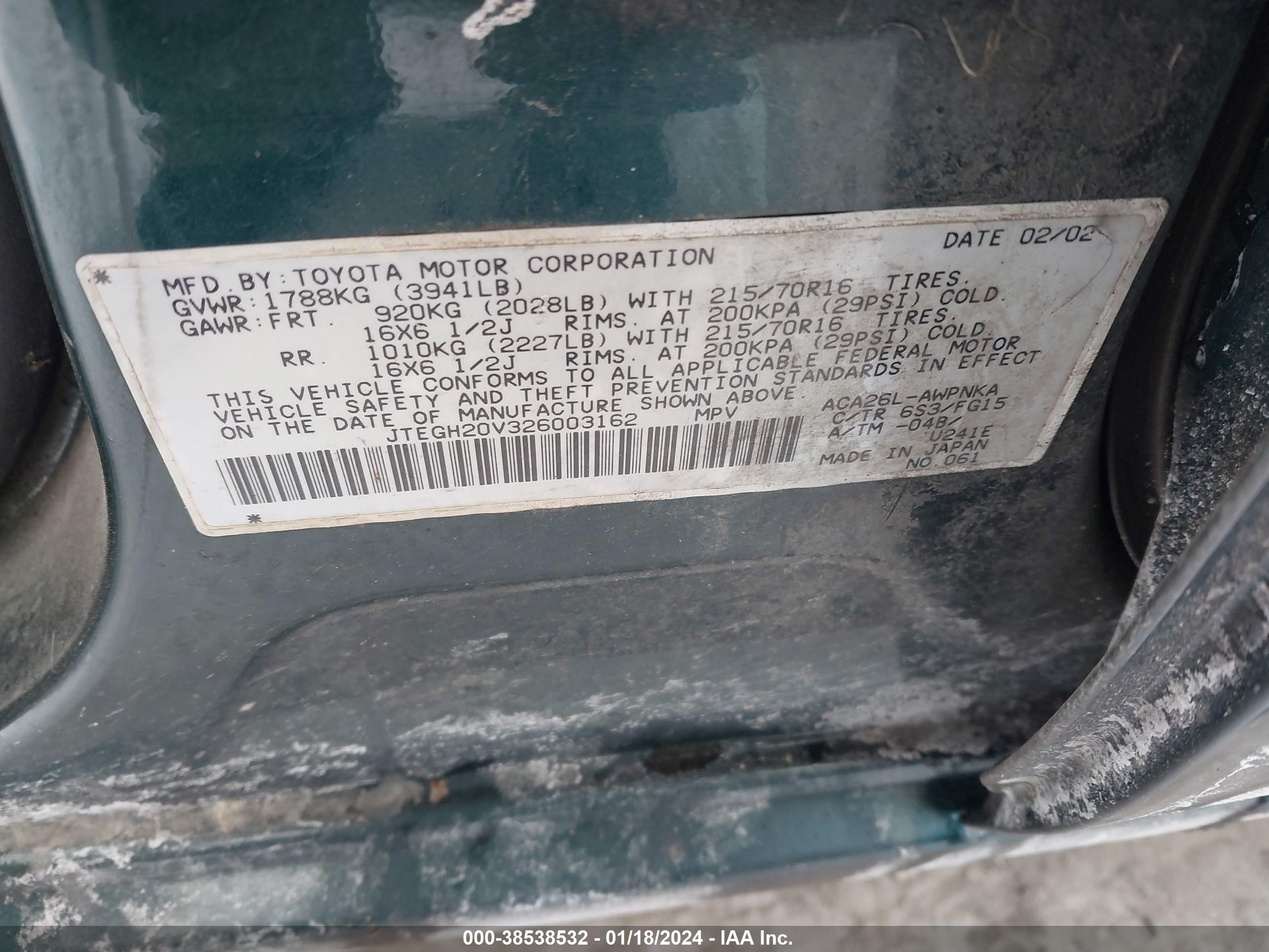 Photo 8 VIN: JTEGH20V326003162 - TOYOTA RAV 4 