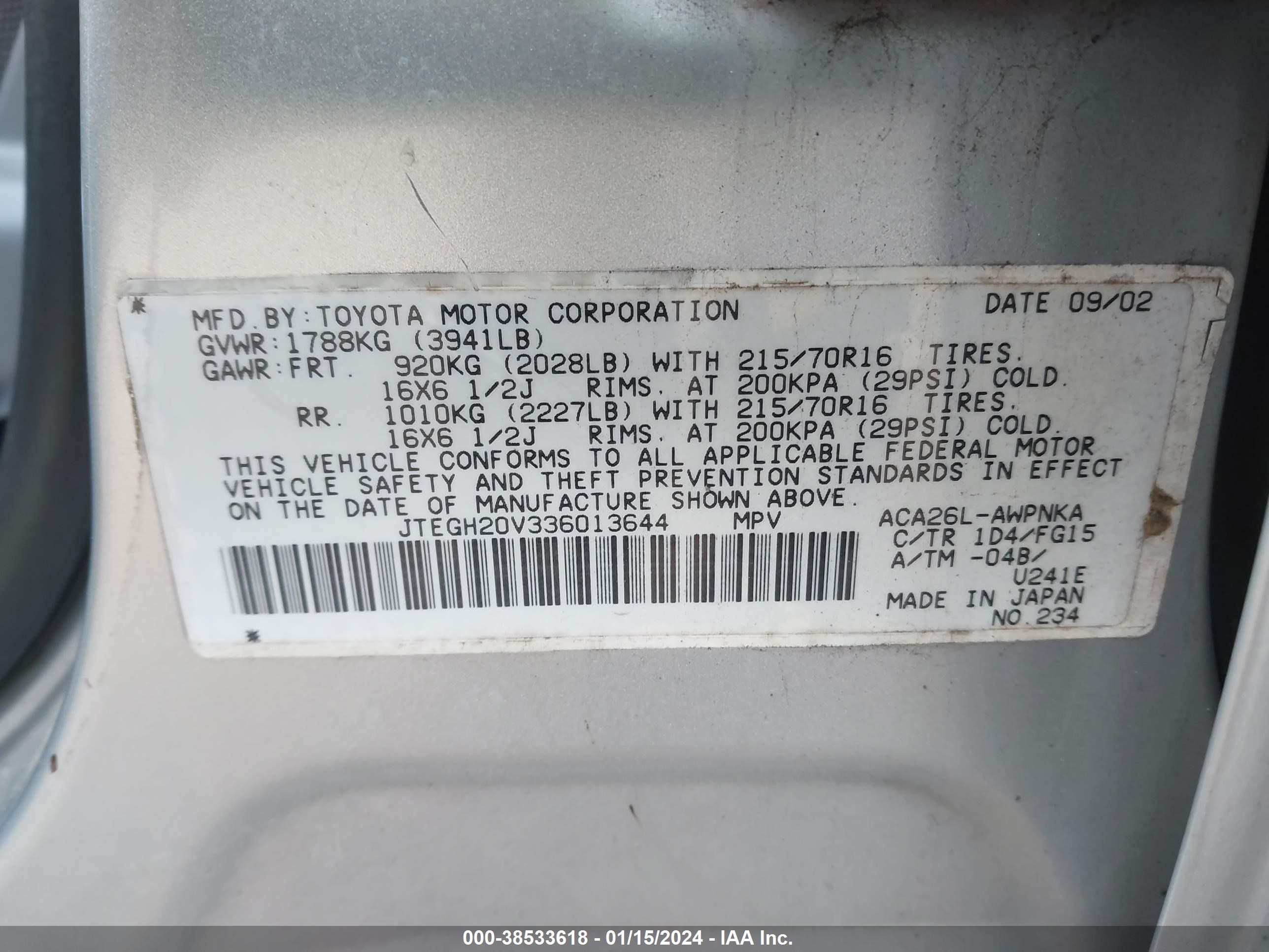 Photo 8 VIN: JTEGH20V336013644 - TOYOTA RAV 4 