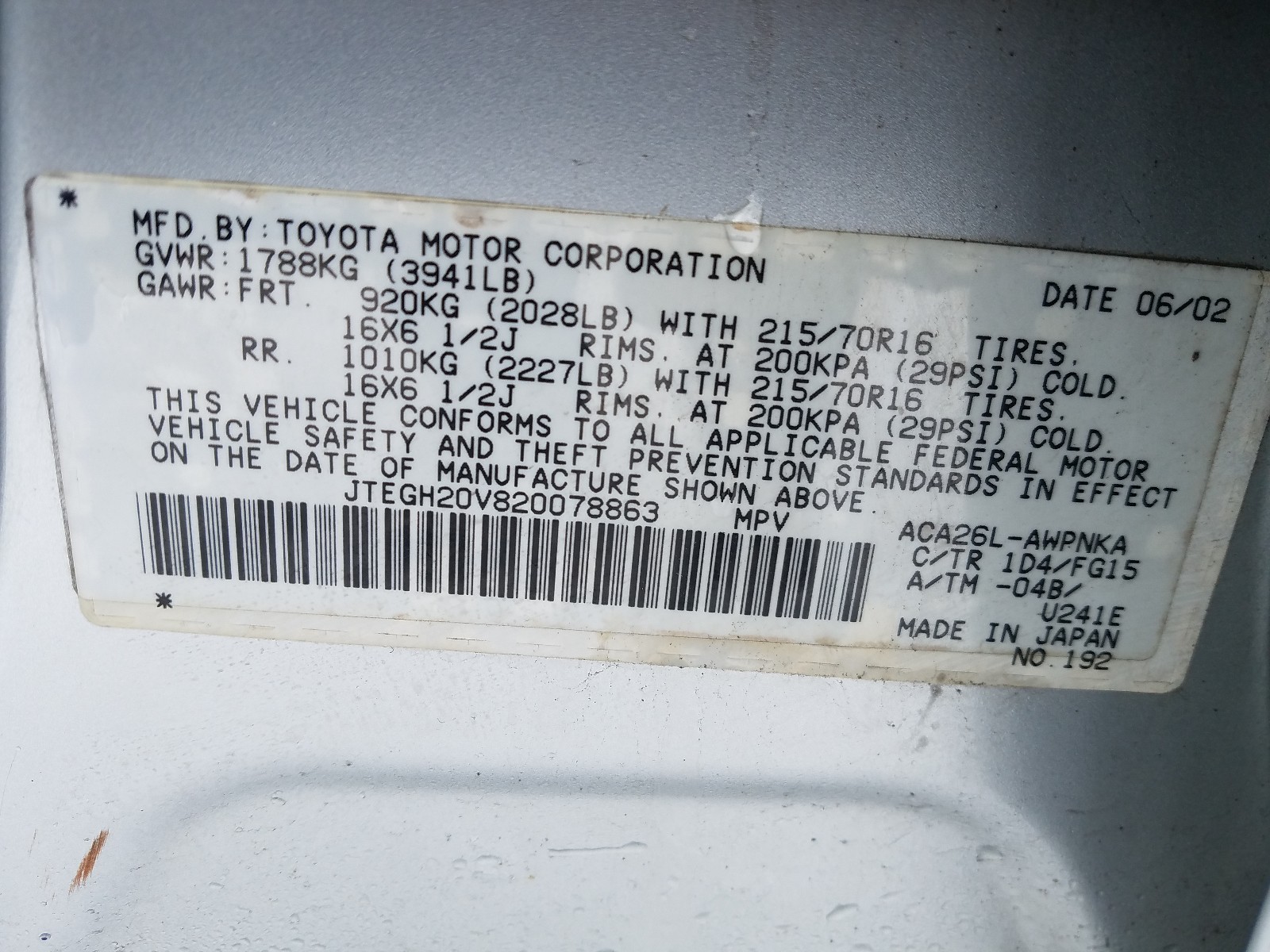 Photo 9 VIN: JTEGH20V820078863 - TOYOTA RAV4 