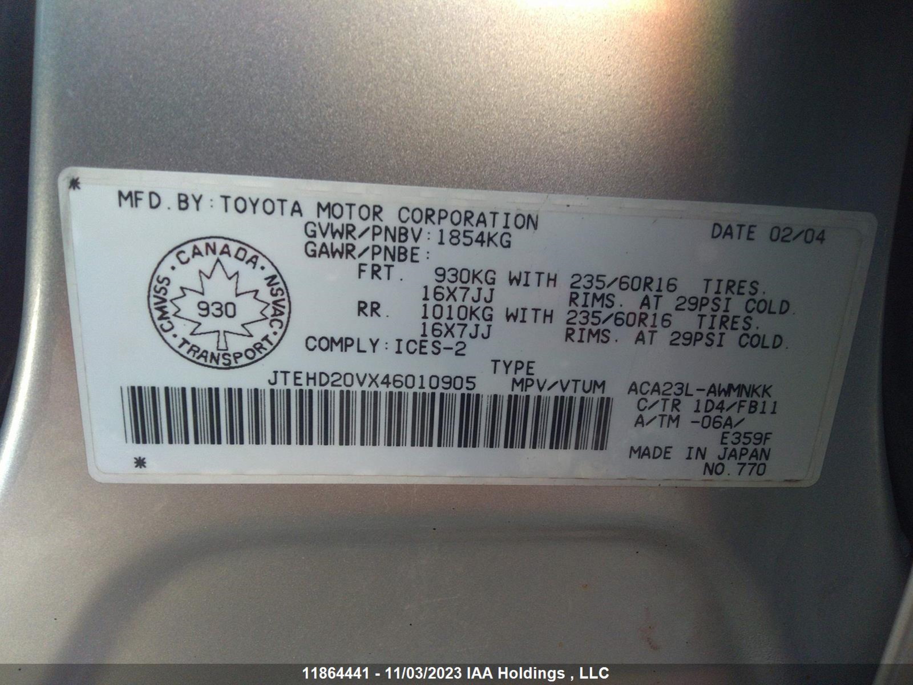 Photo 8 VIN: JTEHD20VX46010905 - TOYOTA RAV 4 