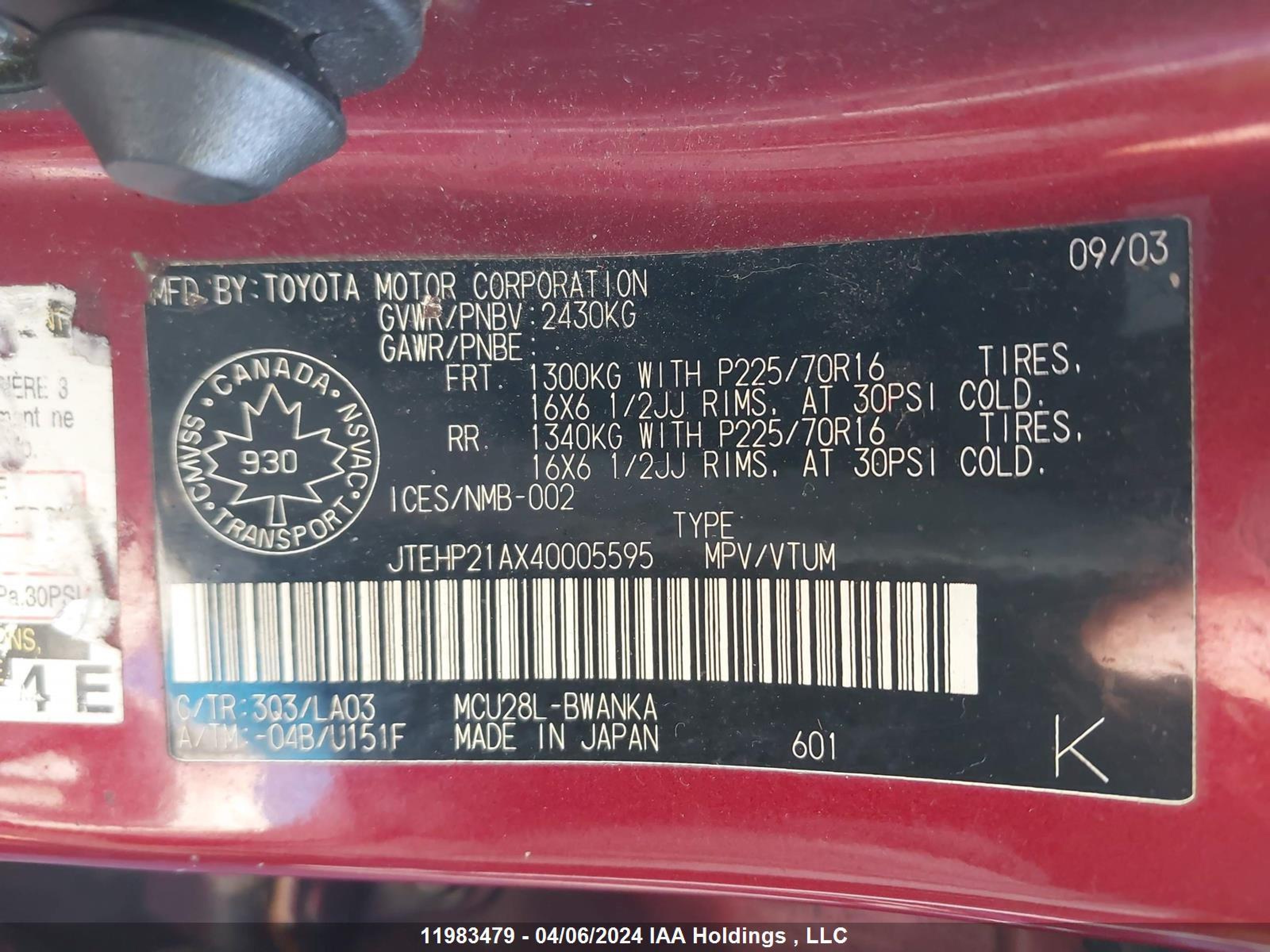 Photo 8 VIN: JTEHP21AX40005595 - TOYOTA HIGHLANDER 