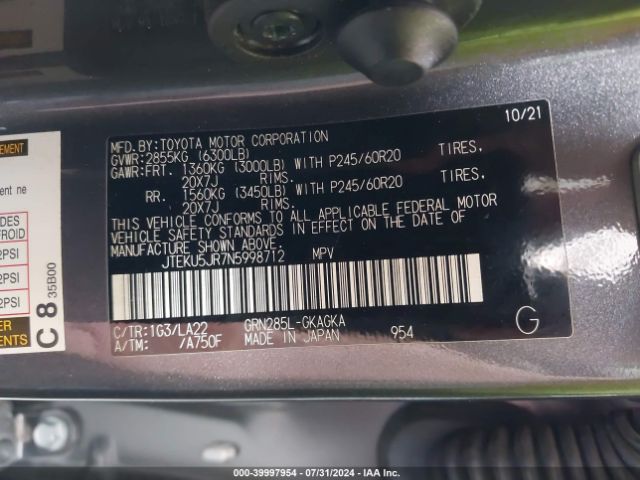 Photo 8 VIN: JTEKU5JR7N5998712 - TOYOTA 4RUNNER 