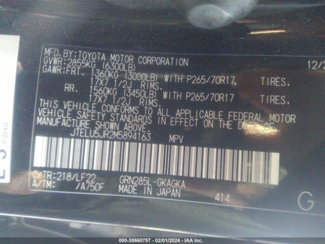 Photo 8 VIN: JTELU5JR2M5894163 - TOYOTA 4RUNNER 