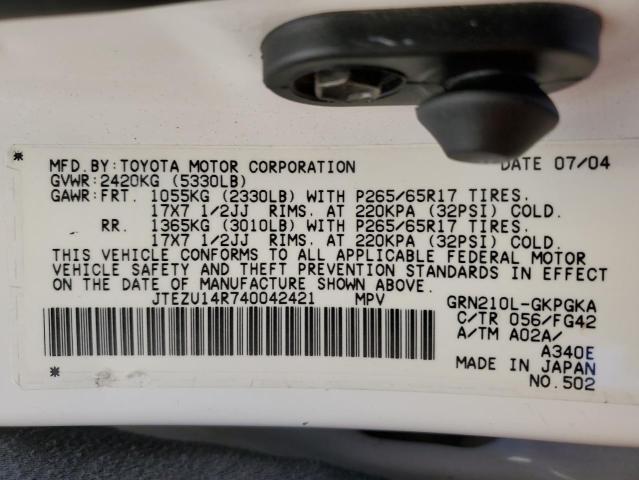 Photo 12 VIN: JTEZU14R740042421 - TOYOTA 4RUNNER 