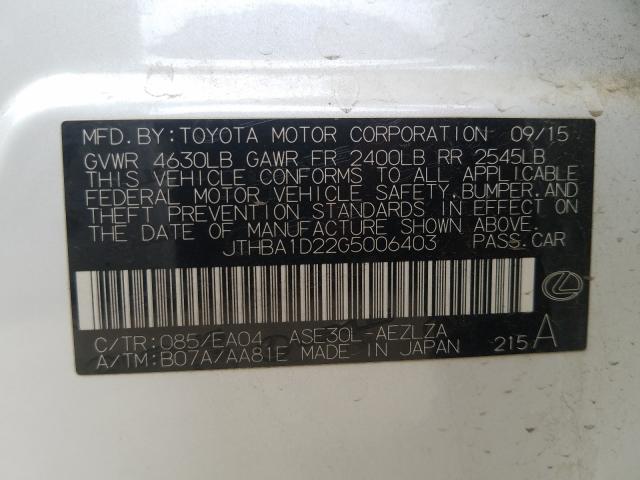 Photo 9 VIN: JTHBA1D22G5006403 - LEXUS IS 200T 