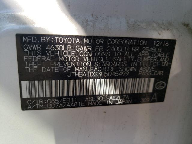 Photo 9 VIN: JTHBA1D23H5045499 - LEXUS IS 200T 