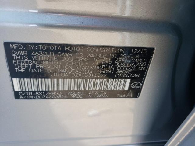 Photo 11 VIN: JTHBA1D2XG5016399 - LEXUS IS 200T 